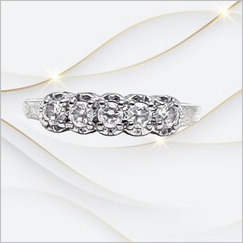 Solid 14k White Gold DQ CZ Ring with 5 Round CZ Stones